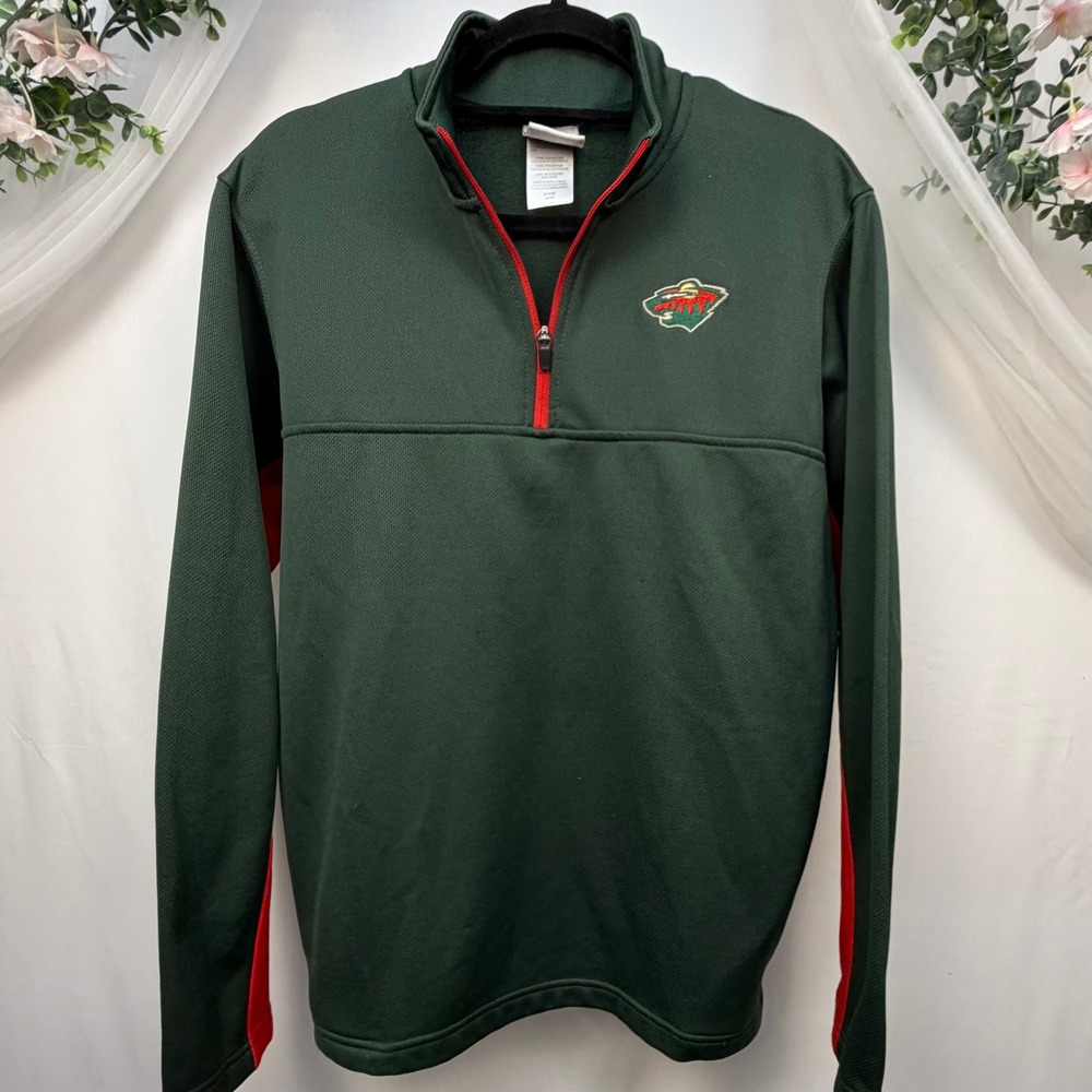 NHL Minnesota Wild Mens 1/4 Zip Pullover Jacket Green Red Size Medium 38/40